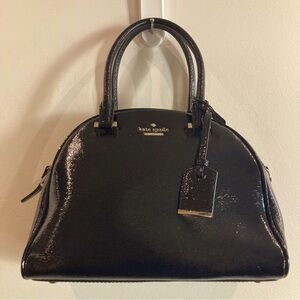 KATE SPADE Patent Leather Polka Dot Lining BackPocket Handbag Purse Satchel